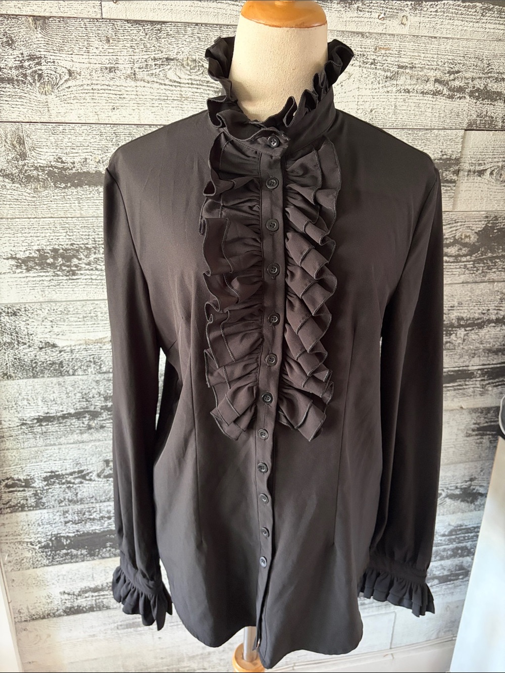 PrettyGuide Women's Black Ruffle Front Button-Up Blouse
